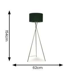 ValueLights Camden Polished Chrome Tripod Floor Lamp with Forest Green Drum Shade in Bottle Green - thumbnail 5