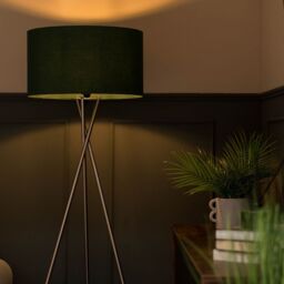 ValueLights Camden Polished Chrome Tripod Floor Lamp with Forest Green Drum Shade in Bottle Green - thumbnail 2