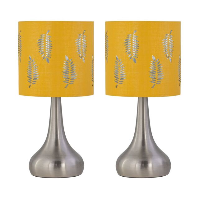 First Choice Lighting Set of 2 Romana - Brushed Chrome Touch Table Lamps with Ochre Shades in Silver - image 1