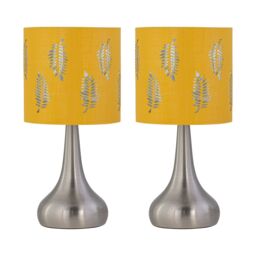 First Choice Lighting Set of 2 Romana - Brushed Chrome Touch Table Lamps with Ochre Shades in Silver - thumbnail 1