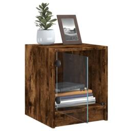 Berkfield Home Elegant Bedside Cabinets with Glass Doors 2 pcs Smoked Oak 35x37x42 cm in Brown - Size: 35 x 37 x 42 cm - thumbnail 5