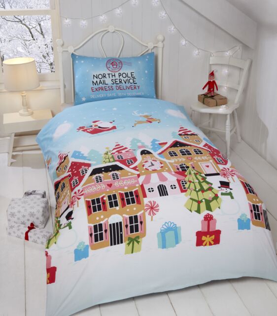 Rapport Home Gingerbread Town Duvet Cover Set with Pillowcase in Light Blue - Size: Single - image 1