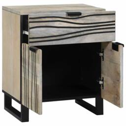Berkfield Home Bedside Tables with Drawer White & Black 50 x 33 x 60 cm - thumbnail 1