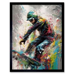 "Artery8 Wall Art Print Snowboarding Extreme Sport Athlete Paint Splat Art Framed in Black - Size: W12"" x H16""" - thumbnail 1