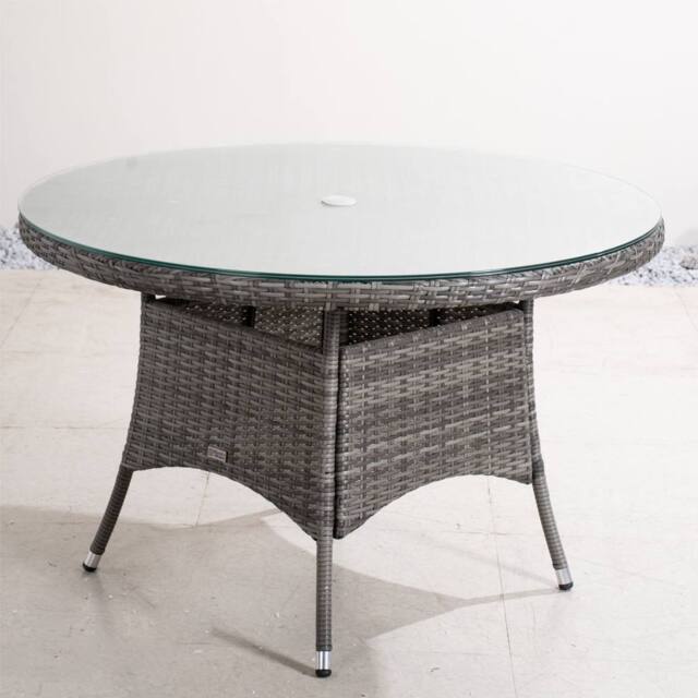Direct Wicker Outdoor 4‑Person Rattan Round Dining Table, Aluminum Frame in Grey - Size: 2 Pack - image 1