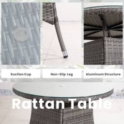 Direct Wicker Outdoor 4‑Person Rattan Round Dining Table, Aluminum Frame in Grey - Size: 2 Pack - thumbnail 4