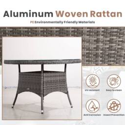Direct Wicker Outdoor 4‑Person Rattan Round Dining Table, Aluminum Frame in Grey - Size: 2 Pack - thumbnail 3