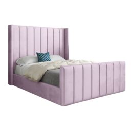 Casani Romano Straight Winged Upholstered Soft Velvet Bed Frame in Pink - Size: Double - thumbnail 5