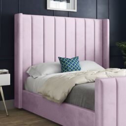 Casani Romano Straight Winged Upholstered Soft Velvet Bed Frame in Pink - Size: Double - thumbnail 2