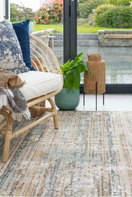 Kukoon Beige Blue Abstract Distressed Soft Area Rug in Mid Blue - Size: 60 cm x 240 cm - image 1