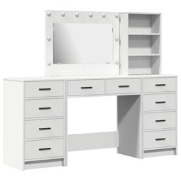 Berkfield Home 3-Piece Dressing Table Set with LED - White Engineered Wood - thumbnail 2