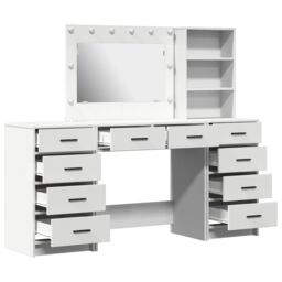 Berkfield Home 3-Piece Dressing Table Set with LED - White Engineered Wood - thumbnail 7
