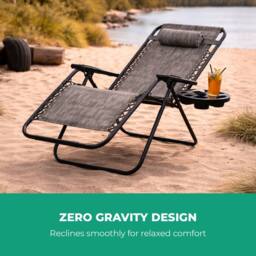 Royalford Zero Gravity Recliner Chair 120kg Steel Textilene Foldable Sun Lounger in Grey - thumbnail 3