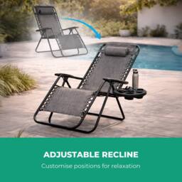 Royalford Zero Gravity Recliner Chair 120kg Steel Textilene Foldable Sun Lounger in Grey - thumbnail 6