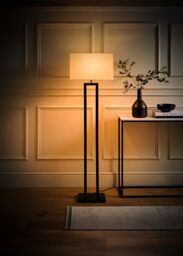 ValueLights Gloria Double Stem Metal Floor Lamp with Rectangular Lamp Shade & LED Bulb in Black