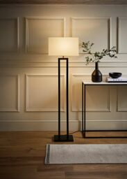 ValueLights Gloria Double Stem Metal Floor Lamp with Rectangular Lamp Shade & LED Bulb in Black - thumbnail 2