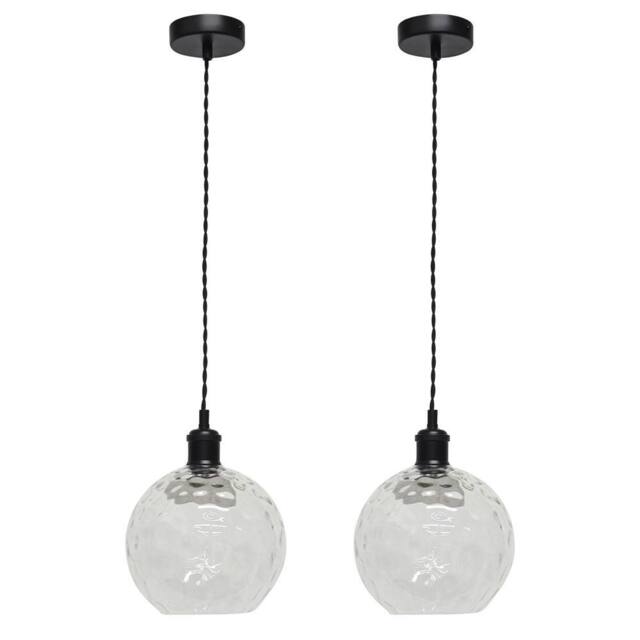 First Choice Lighting Set of 2 Barnum - Clear Dimple Glass Globe Black Retro Pendants - image 1