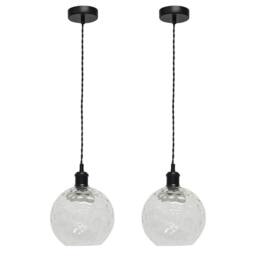 First Choice Lighting Set of 2 Barnum - Clear Dimple Glass Globe Black Retro Pendants - thumbnail 1