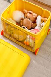 Living and Home Stackable Storage Bins Plastic Storage Containers with Wheels Collapsible Storage Bins Closet Organizers in Yellow - thumbnail 3