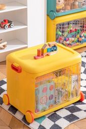 Living and Home Stackable Storage Bins Plastic Storage Containers with Wheels Collapsible Storage Bins Closet Organizers in Yellow - thumbnail 2