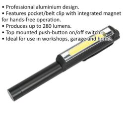 Loops Magnetic Aluminium Penlight Torch - 3W COB LED - 3 x AAA Battery Powered - thumbnail 2