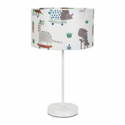 ValueLights Charlie White Single Stem Table Lamp with Cartoon Dino Lamp Shade & LED Bulb - thumbnail 2