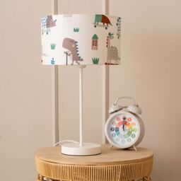 ValueLights Charlie White Single Stem Table Lamp with Cartoon Dino Lamp Shade & LED Bulb - thumbnail 3