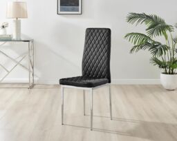 FurnitureboxUK Giovani Round 4 Seat 100cm White High Gloss Halo Base Grey Glass Top Dining Table 4 Soft Velvet Silver Leg Milan Chairs in Black - thumbnail 7