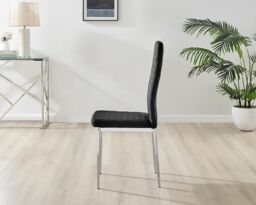 FurnitureboxUK Giovani Round 4 Seat 100cm White High Gloss Halo Base Grey Glass Top Dining Table 4 Soft Velvet Silver Leg Milan Chairs in Black - thumbnail 9