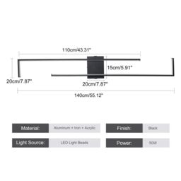 Garwarm Aluminum LED Flush Mounted Sconce Wall Lights, 140cm, 3000K-6500K in Black - thumbnail 9