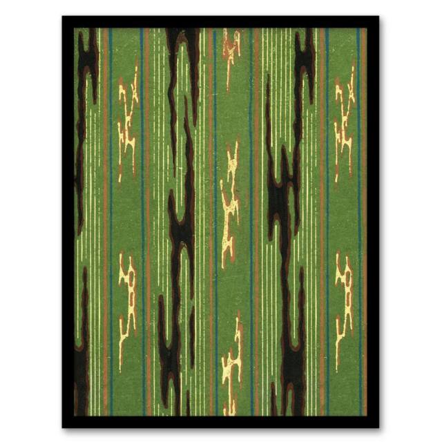 Artery8 Green Textile Pattern Vintage Japan Framed Wall Art Print Furuya Korin - Size: A4 - image 1
