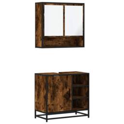 Berkfield Home 2 Piece Bathroom Furniture Set Smoked Oak Engineered Wood in Brown - thumbnail 1