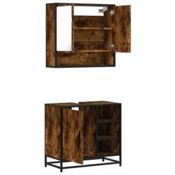 Berkfield Home 2 Piece Bathroom Furniture Set Smoked Oak Engineered Wood in Brown - thumbnail 8