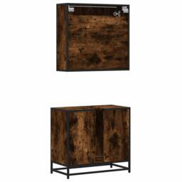 Berkfield Home 2 Piece Bathroom Furniture Set Smoked Oak Engineered Wood in Brown - thumbnail 7