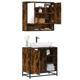 Berkfield Home 2 Piece Bathroom Furniture Set Smoked Oak Engineered Wood in Brown - thumbnail 2