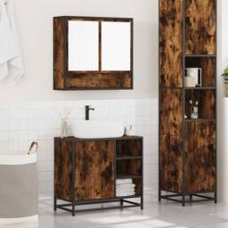 Berkfield Home 2 Piece Bathroom Furniture Set Smoked Oak Engineered Wood in Brown - thumbnail 3