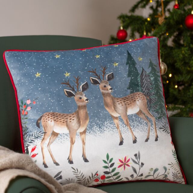Furn Ditsy Festive Reindeer Velvet Piped Cushion - Size: 45 cm x 45 cm - image 1