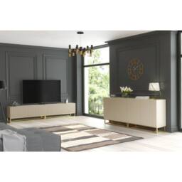 Mex Furniture LTD TV Unit Ripple Duo 200cm - Cashmere Warm Beige Taupe Finish with Gold - thumbnail 6