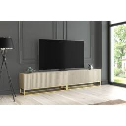 Mex Furniture LTD TV Unit Ripple Duo 200cm - Cashmere Warm Beige Taupe Finish with Gold - thumbnail 5