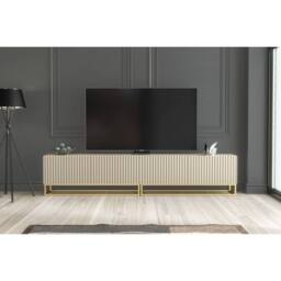 Mex Furniture LTD TV Unit Ripple Duo 200cm - Cashmere Warm Beige Taupe Finish with Gold - thumbnail 3