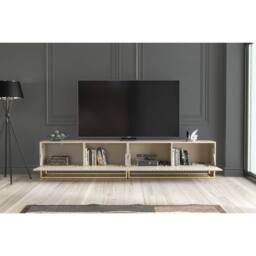 Mex Furniture LTD TV Unit Ripple Duo 200cm - Cashmere Warm Beige Taupe Finish with Gold - thumbnail 2