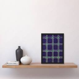 Artery8 Geometric Blue Green Square Pattern Vintage Framed Wall Art Print Korin in Purple - Size: A4 - thumbnail 4