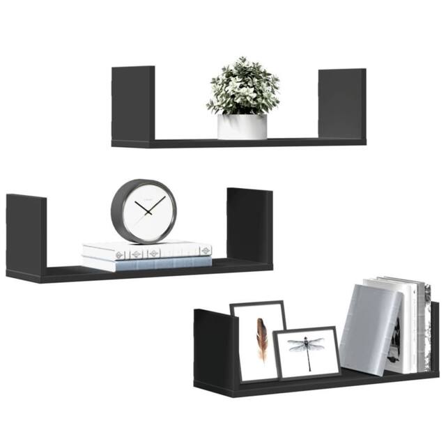 Berkfield Home Wall Shelves 3 pcs Black 58x18x18 cm Engineered Wood - Size: 58 x 18 x 18 cm - image 1