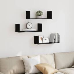 Berkfield Home Wall Shelves 3 pcs Black 58x18x18 cm Engineered Wood - Size: 58 x 18 x 18 cm - thumbnail 3