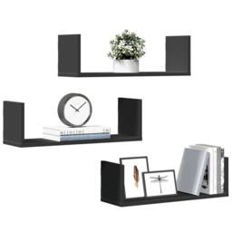 Berkfield Home Wall Shelves 3 pcs Black 58x18x18 cm Engineered Wood - Size: 58 x 18 x 18 cm - thumbnail 1