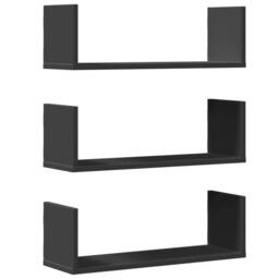 Berkfield Home Wall Shelves 3 pcs Black 58x18x18 cm Engineered Wood - Size: 58 x 18 x 18 cm - thumbnail 2