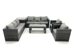 Fimous Rattan Garden Furniture Sofa Set with Coffee table Armchair Side Table Dark Grey Mixed - thumbnail 2