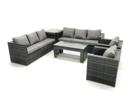 Fimous Rattan Garden Furniture Sofa Set with Coffee table Armchair Side Table Dark Grey Mixed - thumbnail 1