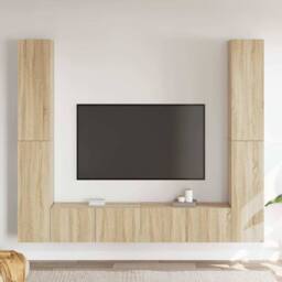 Berkfield Home Practical 6 Piece TV Cabinet Set Sonoma Oak Engineered Wood in Light Oak - thumbnail 2