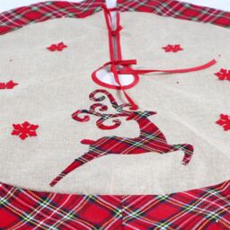 Shatchi Christmas Tree Skirt Snowflakes Printed Pattern Burlap Hessian Linen Cover Floor Mat, 4pcs in Brown - thumbnail 4